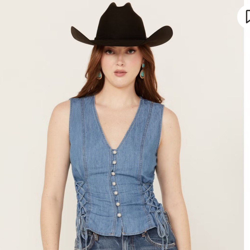 Scully blue denim vest with lace-up detail